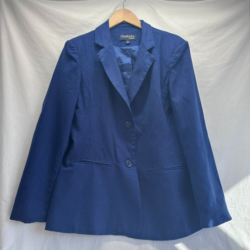 Chadwicks of Boston Women's Linen Blend Navy Blazer Button Closure Size 10